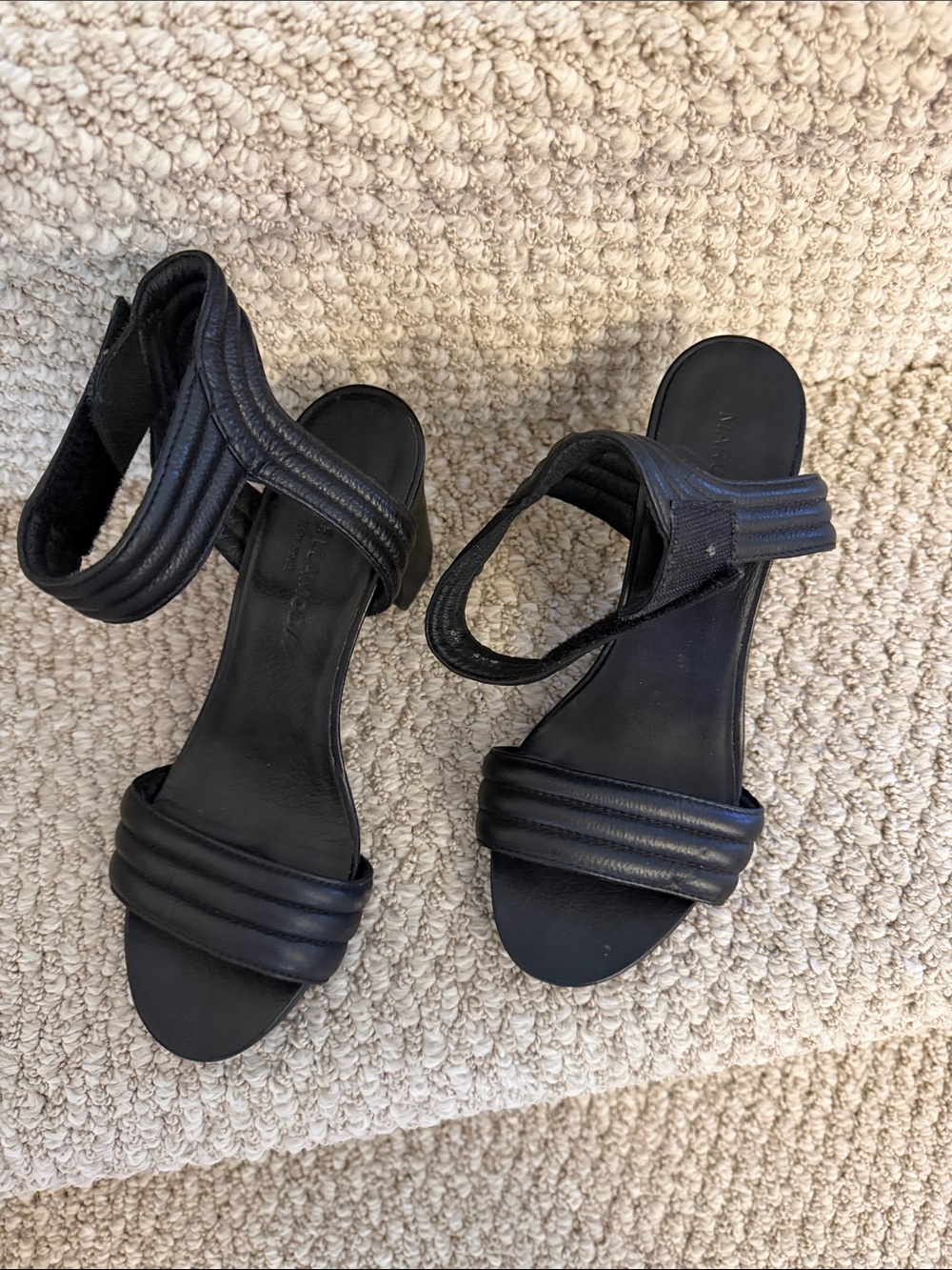 Padded Strap Black Low Heel Sandals with Ankle Closure